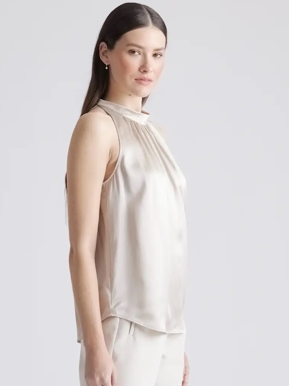 Quince 100% Washable Silk Halter Top in Champagne Medium